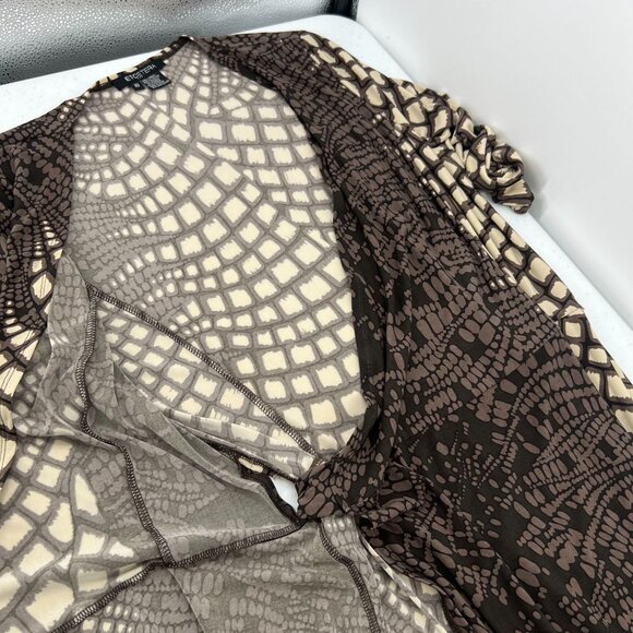 Etcetera Womens 10 Dress Brown Cream Geometric Print Wrap Style Stretch Knit - Picture 8 of 11
